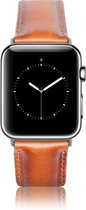 Geschikt voor Apple Watch Bandje - Cognac Bruin - Full-Grain Leer - 42/44/45/49mm - incl. Rosé Gold Connectors Met Gesp - Oblac®