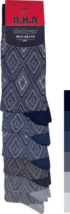 Mahyar SK-S01 Sokken heren luxe set 6 pack, 40-44 – Blauw, grijs