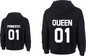 Hoodie dames-zwart-voor moeder twinning-Queen 01-Princess 01-Maat Xl