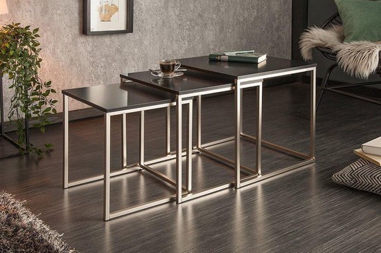 Table d'appoint Design set de 3 ELEMENTS 40cm inox brossé noir mat | bol.com