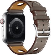 Geschikt voor Apple Watch bandje 38 / 40 / 41 mm - Series 1 2 3 4 5 6 7 SE - Smartwatch iWatch horloge band - 38mm 40mm 41mm - Fungus - Leer - Grijs - Gaatjes