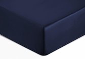 The Linen Collection - Hoeslaken - Katoensatijn - Marineblauw - 160x200x30 - 300 Thread Count