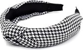 Haarband/diadeem met pied de poule/ruit print, zwart/wit