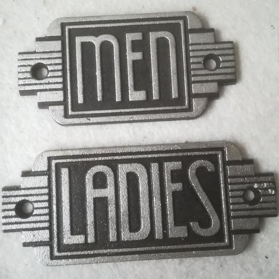 MadDeco - gietijzeren - toiletbordje - set - ladies - men - toilet - zilverkleurig