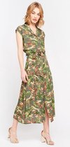 LOLALIZA Maxi jurk met luipaard print en bloemen - Khaki - Maat 40