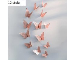 3D rosé gouden Vlinders Muurstickers - Unieke Muurdecoratie - Muurvlinders - Verschillende afmetingen - 12 Stuks - rosé gouden Vlinders
