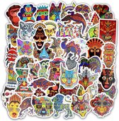 50 verschillende kleurrijke decoratieve stickers met totems, maskers, dieren, etc. -