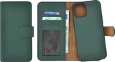 iPhone 12 hoesje - Wallet case - Portemonnee Hoes 2in1 Uitneembaar Echt leer Book case Groen