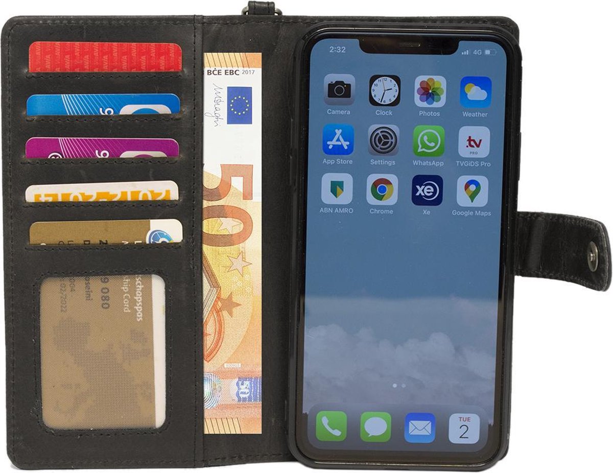 iPhone 11 Pro Max Bookcase Hoesje Zwart Leer – Leren Hoesje iPhone 11 Pro Max Zwart – iPhone 11 Pro Max Hoesje Buffelleer