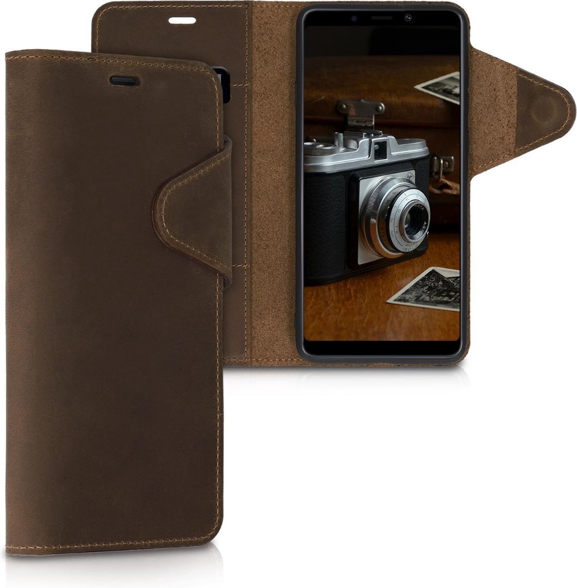 kalibri telefoonhoesje geschikt voor Samsung Galaxy A9 (2018) - Hoesje met pasjeshouder en standaard - bruin - Wallet case