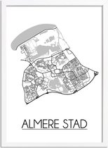 Almere stad Plattegrond poster A3 + Fotolijst Wit (29,7x42cm) - DesignClaudShop