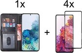 Samsung S21 Hoesje - Samsung galaxy S21 hoesje bookcase zwart wallet case portemonnee book case cover - Full cover - 4x samsung s21 screenprotector