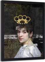 Foto in frame , Artistieke Vrouw  met boksbeugel ,Historisch Tafereel ,70x100cm , Multikleur , wanddecoratie