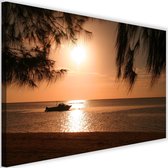 Schilderij Motorboot op zee, 2 maten, oranje, Premium print
