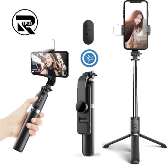 Repus - 3 in 1 Selfie Stick Tripod met led - universeel - 360graden draaien  -... | bol.com