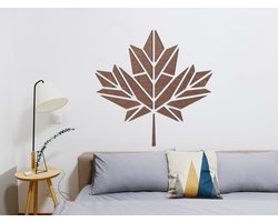 HOUTEN WANDDECORATIE / WOODEN WALL DECORATION - GEOMETRISCHE MUURDECORATIE / GEOMETRIC WALL ART - ESDOORNBLAD / MAPLE LEAF - 35 x 35 cm - DONKER HOUT / DARK WOOD - ORIGAMI DESIGN WANDFIGUUR - TRENDY & HIP WOONKAMER - NATUUR - CANADA - BOOM - Herfst