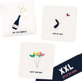 XXL gevouwen wenskaarten mix inclusief envelop - zomaar - gefeliciteerd - feest - liefde - verjaardag
