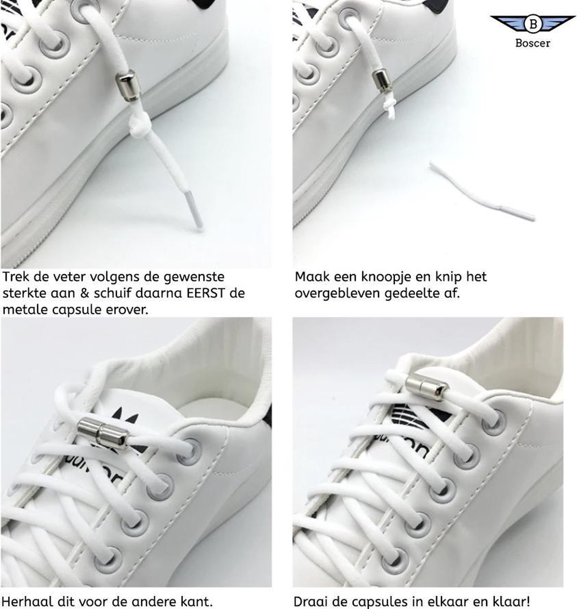 Boscer® Elastische Veters Wit | Capsule Sluitsysteem | Draaicapsule |  Schoenveters | | bol.com