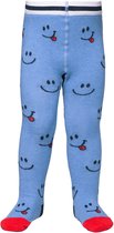 Trendy Babymaillot, leuk patroon emoticons, denim blauw, maat 62-74 (0-12 mand).