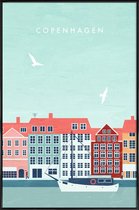 JUNIQE - Poster met kunststof lijst Kopenhagen - retro -13x18