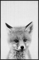JUNIQE - Poster in kunststof lijst Baby vos - monochrome foto -40x60