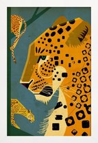 JUNIQE - Poster in houten lijst Vintage luipaard -40x60 /Blauw & Geel