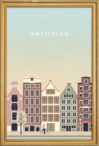 JUNIQE - Poster met houten lijst Amsterdam - retro -13x18 /Bruin