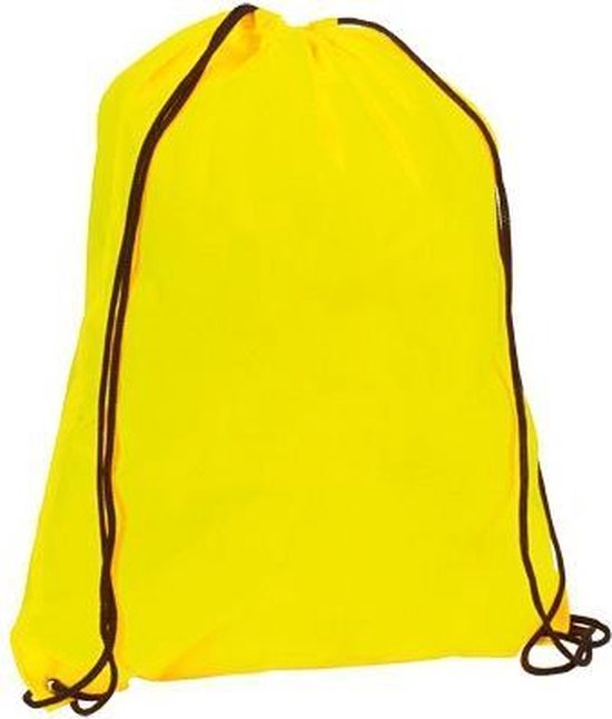 10x stuks neon geel gymtassen/sporttassen/zwemtassen met rijgkoord 34 x 42 cm