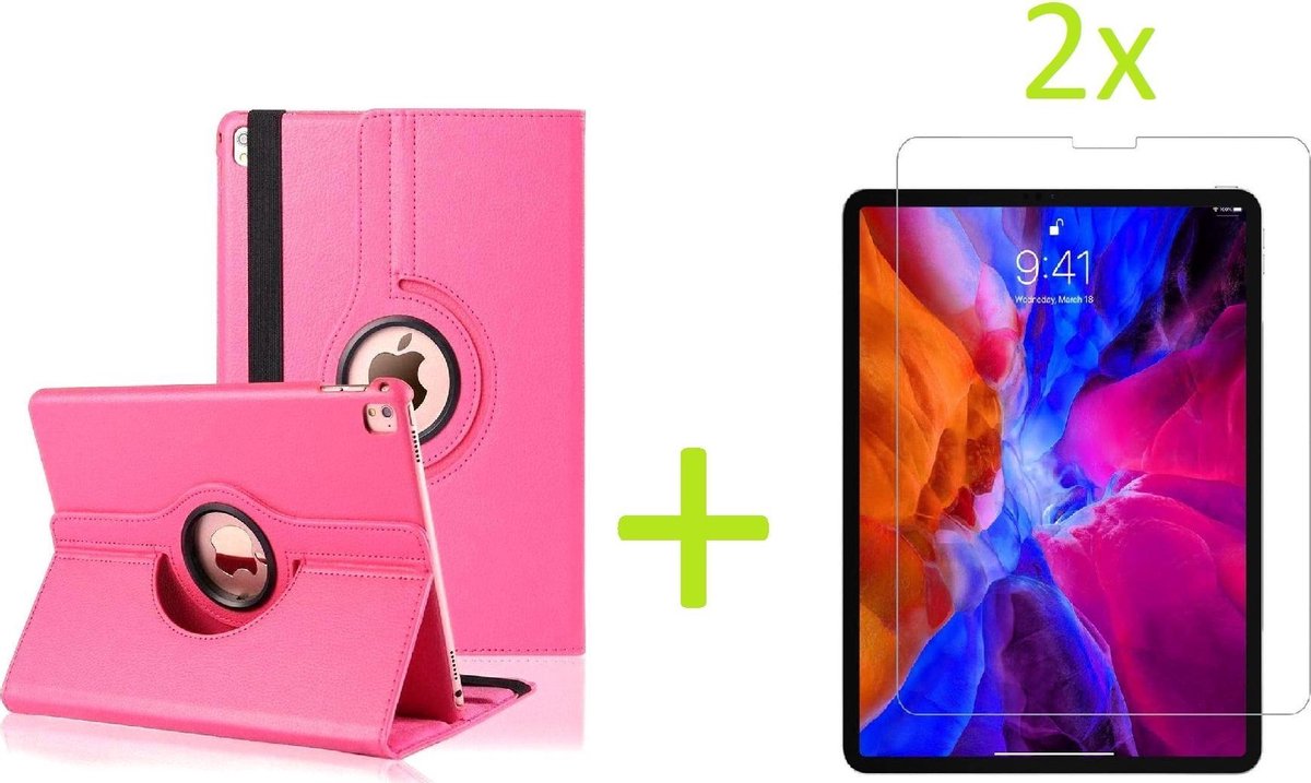 Geschikt voor Apple iPad Air 4 (2020) 10.9 inch Multi Stand Case - 360 Draaibaar Tablet hoesje - Tablethoes - Roze + 2x Screenprotector
