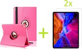 Geschikt voor Apple iPad Air 4 (2020) 10.9 inch Multi Stand Case - 360 Draaibaar Tablet hoesje - Tablethoes - Roze + 2x Screenprotector