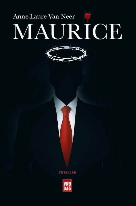 Boekcover 'Maurice' met silhouet van een man met rode stropdas en doornenkroon.
