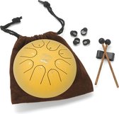 RYTMZ Lotus Drum | 15 cm | Meditatie | Klanktherapie | Sound Healing | 8 tongen |  Toon: natuurlijk C5 | Handpan | Steel tongue drum | Goud