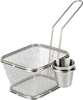 Frietmandje - Met Sauspotje - Inox - Grijs - 19x14x6cm - Potje D3.7cm - RVS - (set van 6)
