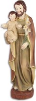 Decoratief Beeld - Een Van Heilige Jozef Met Jezus - Resin - Wexdeco - Wit, Groen En Bruin - 13.1 X 9.8 Cm