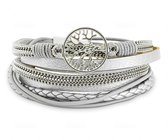 Leren armband zilver met levensboom wikkelarmband Galeara design 17.5cm