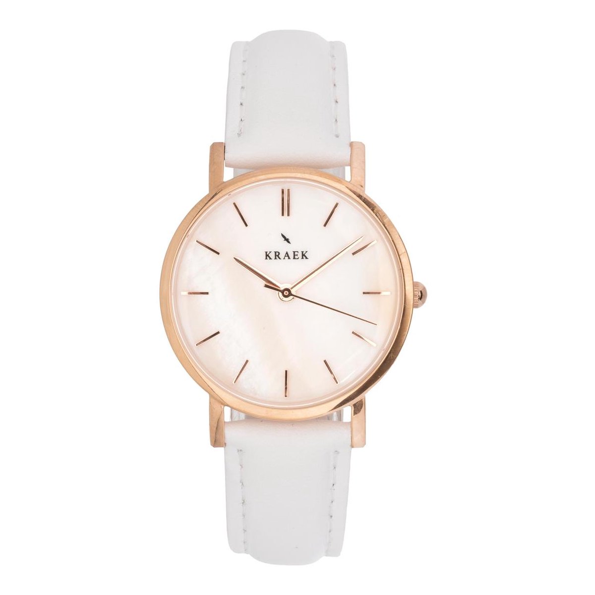 KRAEK Skye Rosé Goud Wit 32 mm | Dames Horloge | Wit leren horlogebandje | Minimaal Design | Solis collectie