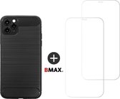 BMAX Telefoonhoesje voor iPhone 11 Pro - Carbon softcase hoesje zwart - Met 2 screenprotectors