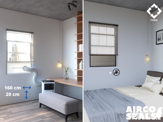 Airco raamafdichting schuifraam 160×20 cm met insectenhor – energiebesparend, makkelijk te installeren