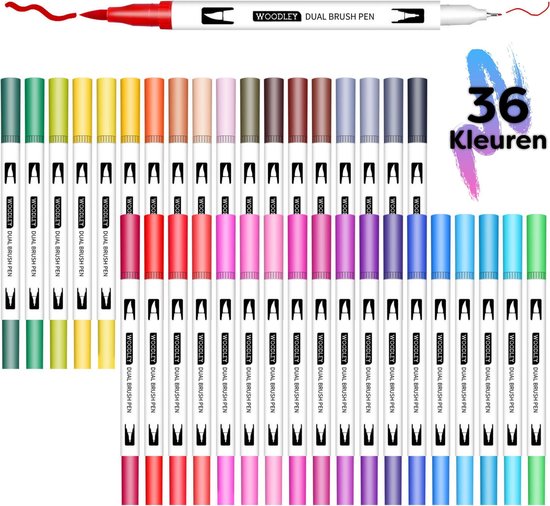 Dual Brush Pen - 36 Kleuren - Bullet journal pennen - Brush pennen - Kalligrafie - Handlettering - Accesoires