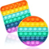 Fidget Toys - Pop It - Rainbow Round & Square - Regenboog Cirkel & Vierkant - TikTok Trend - Bubble Speelgoed - Stressbestendig - Anti-Stress - Combi Deal - 2 Stuks