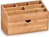 1x Pennenbakjes 6-vaks met lade bureau organizer bamboe hout 25 x 12 cm - Zeller - Kantoorbenodigdheden - Bureau accessoires - Organizers - Pennenbakken voor kantoor/hobbyruimte/studeerkamer