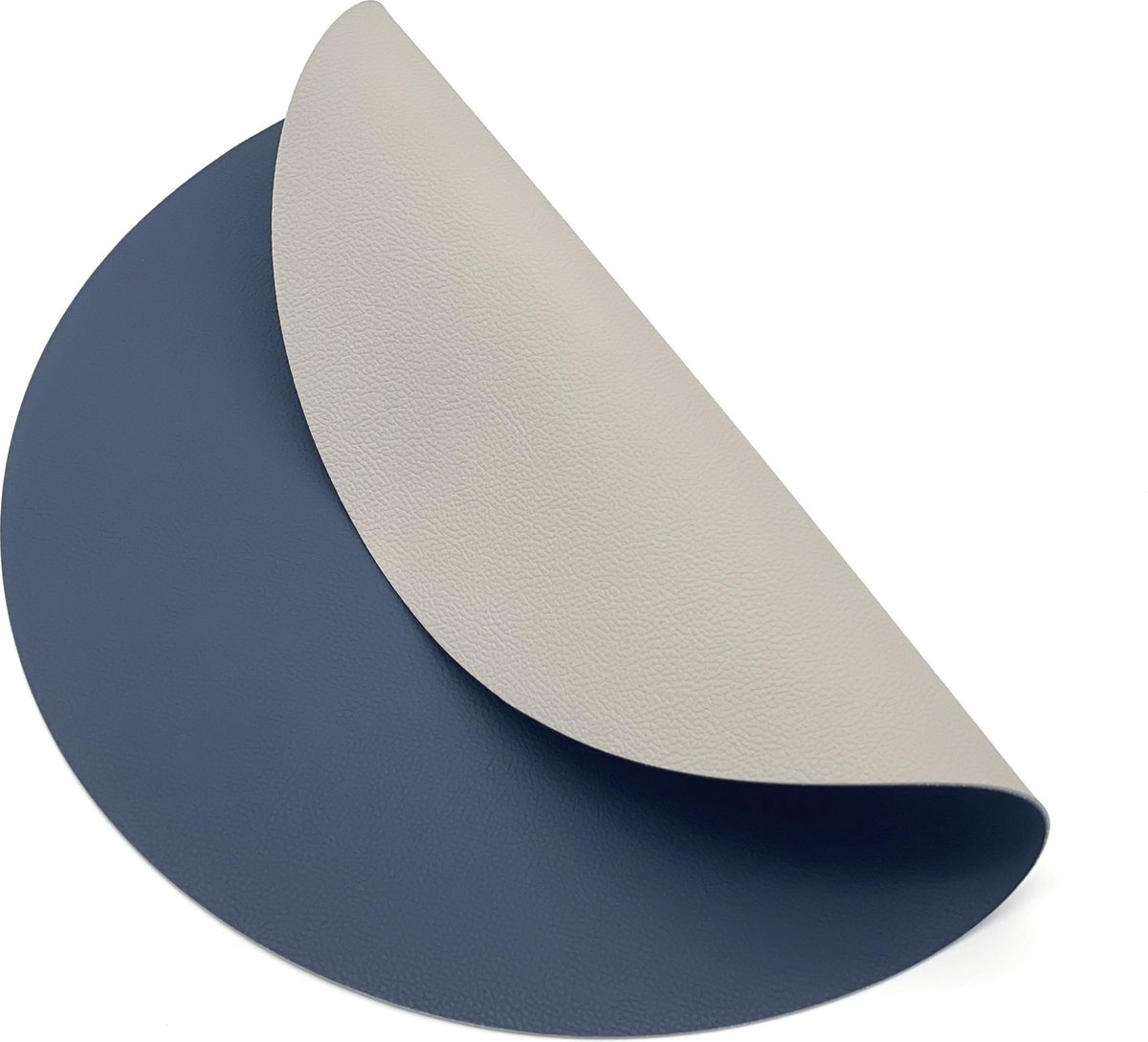 Luxe placemats lederlook - 6 stuks - ROND blauw/grijs - 38 cm - dubbelzijdig - leer - leatherlook placemat