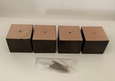 Set van 4 stuks houten meubelpoten Wengé (donker bruin) beuken 6 cm hoogte 7x7 cm met schroeven Boxspring bedden banken