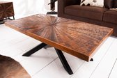 Industriële salontafel WOOD ART 105cm massief mangohout houten mozaïek handgemaakt zwart frame - 40526