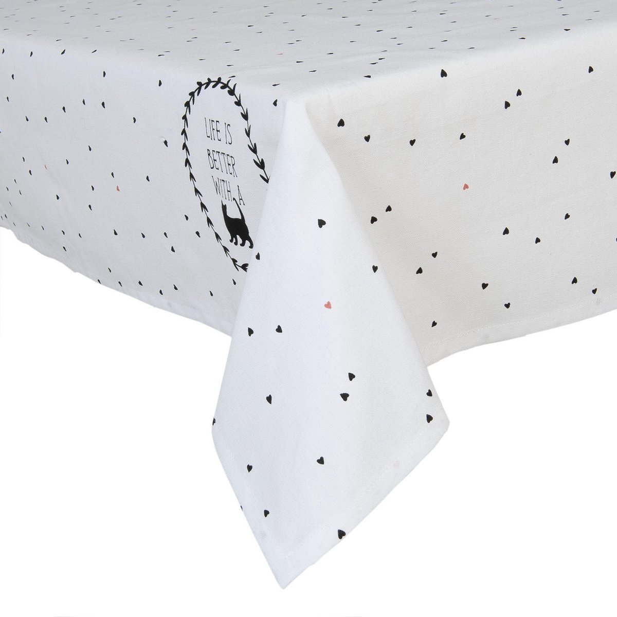 Tafelkleed - 100 % Katoen - Cat Lovers - Hartjes - 150 x 250 cm