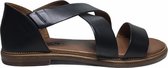 Manlisa elastiek platte lederen comfort sandalen S107-3023 zwart mt 39