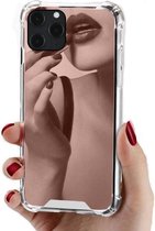 iPhone 12 Pro Max Anti Shock Hoesje met Spiegel Extra Dun - Apple iPhone 12 Pro Max Hoes Cover Case Mirror - Rose Goud