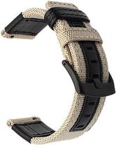 Smartwatch bandje - Geschikt voor Samsung Galaxy Watch 3 45mm, Gear S3, Huawei Watch GT 2 46mm, Garmin Vivoactive 4, 22mm horlogebandje - Nylon stof - Fungus - Zwart Khaki