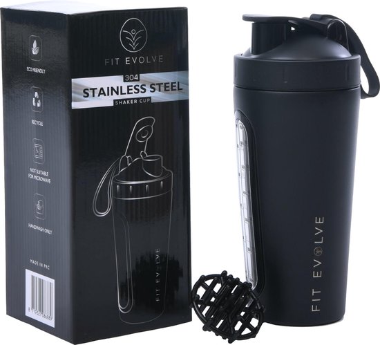 Shaker Evolve en acier inoxydable - Shaker à protéines - Sans BPA - 700ml - Noir mat