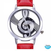Horloge- G sleutel- rood- leer-Charme Bijoux